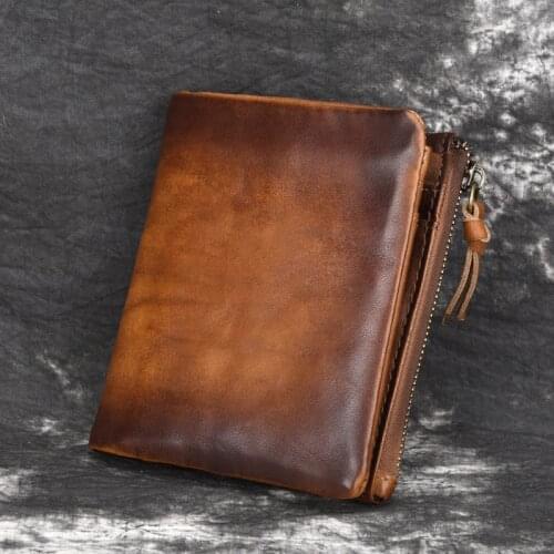 Men Bifold Zipper Wallets Clutch Bag Coin Pocket Cash Credit Card Holder Money Bags Male Genuine Cowhide Leather Small Purse