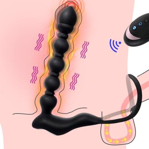 Male Prostate Massage Vibrator Anal Plug Remote Control Delay Ejaculation Double Ring Sex Toys For Men Anal Vibrator Anal Beads