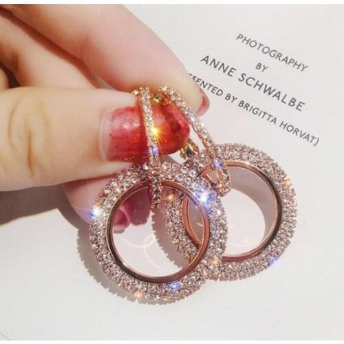 Exaggerated Diamond Set Earrings Female Cool Temperament Looks Thin Face Ear Stud Anti-Allergy Fashion Round Ear Stud Jewelry