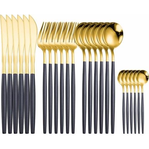 Cutlery set black gold forks knives spoons stainless steel tableware 16pcs/set cutlery travel set flatware restaurant dinnerware