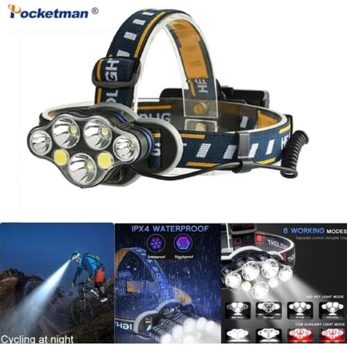 7 Working Modes USB Rechargeable Headlight Waterproof Head Torch Powerful Headlamp 7 LED Head Lamp Camping Head Flashlight