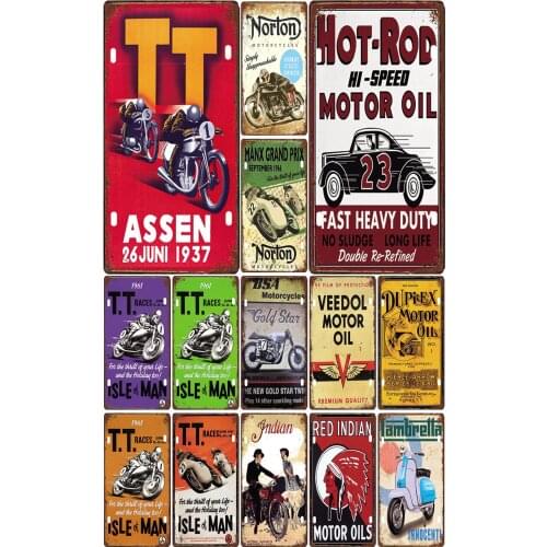 License Plate Vintage Metal Signs of 1961 T.T. Races Motorcycles Hot-rod Motor Oil for Bar Pub Home Retro Art Wall Decoration