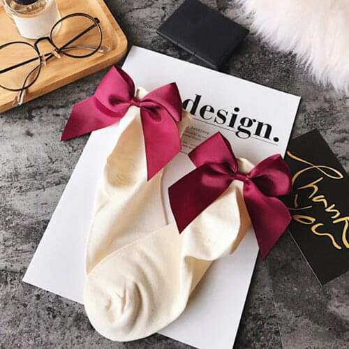 [COCOTEKK] 33 Colors Women Bow Knot Socks Streetwear Ribbon butterfly tie Female Short Socks Sexy Cool Novelty Cotton Cute Socks