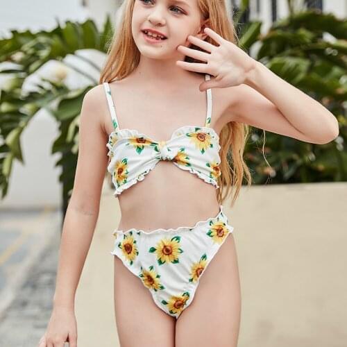 New Arrival Printing Swimwear 2020 Two Piece Swimsuit For 5~10 Years Old Children Floral Girls Biquini Vintage Bathing suit