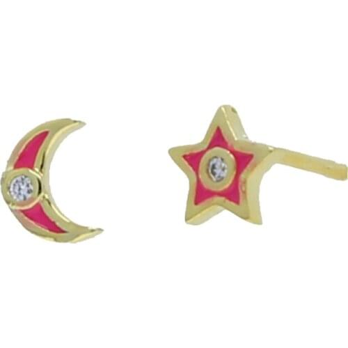 Wholesale Colorful Asymmetric Neon Enamel Star Moon Tassel Chain Earrings For Gilrs Minimal Stud Brincos For Valentines Gift