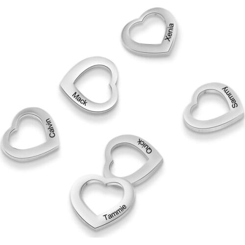 JewelOra Personalized Name Engraved Heart Charms Fit Bracelets 3 Colors Stainless Steel Custom Jewelry