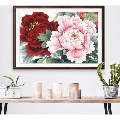 Peony Needlework,DIY Living Room Cross Stitch,Sets For Embroidery Kit Full Cross-Stitching Cotton Thread