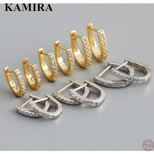KAMIRA 925 Sterling Silver Punk Circle Ear Buckle Shiny Zircon Huggie Hoop Earrings for Women Men Party Luxury Fine Jewelry Gift