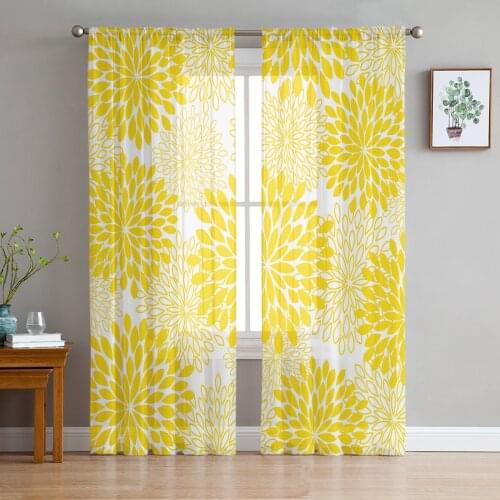 Dahlia Abstract Flower Yellow Curtain For Living Room Transparent Tulle Curtains Window Sheer For The Bedroom Accessories Decor