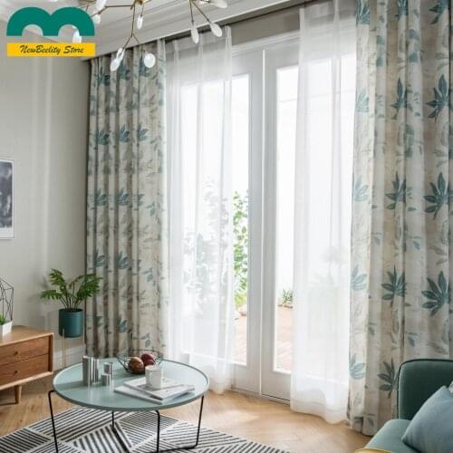 High Level Nordic Style Curtains for Living Dining Room Bedroom Pastoral Simple Printing Fine Linen Shading Customization