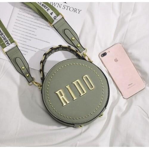 2021 Solid Circular Fashion PU Leather Shoulder Bag belt Womens Crossbody Messenger Bags Ladies Purse Female Round Handbag