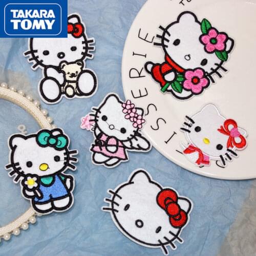 TAKARA TOMY Fashion Lady Cute Cartoon Hello Kitty Embroidered Cloth Patch Sticker Bag Luggage Decoration Sticker