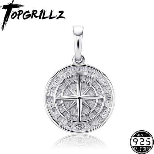 TOPGRILLZ 100% 925 Sterling Silver Compass Pendant High Quality Gold/Platinum Plated Fine Jewelry Personalized Jewelry For Women