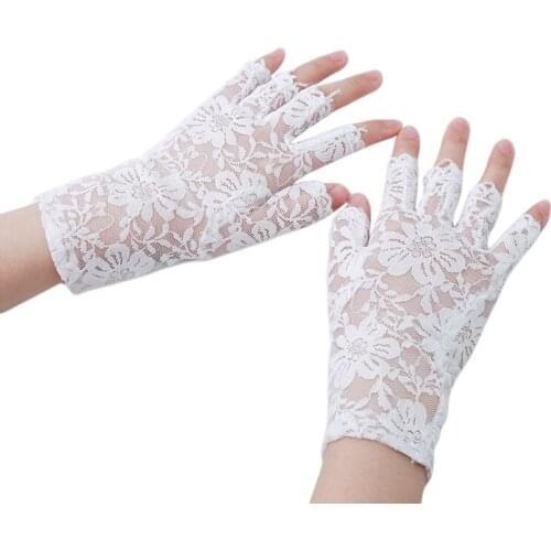 Spring New Arrival 3 Colors Party Sexy Women Lady Lace Gloves Mittens Accessories Fingerless Black White Beige