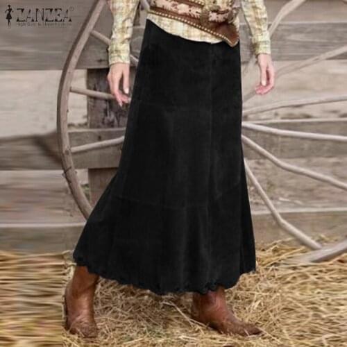 ZANZEA Vintage High Waist A-Line Skirt Female Solid Long Faldas Saia Casual Party Vestidos Fashion Women Autumn Corduroy Skirts