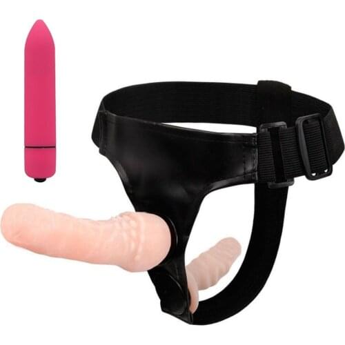 YEMA 2Pcs Double Dildo Strap On Harness Sex Toys for Lesbian&10 Modes Mini Bullet Vibrators for Women Couple Adult Sex Games