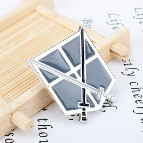 Comic Anime Movie Jewellery Attack giant Brooches Cross Sword Shield Brooch pin for men Stainless Metal Brooch
