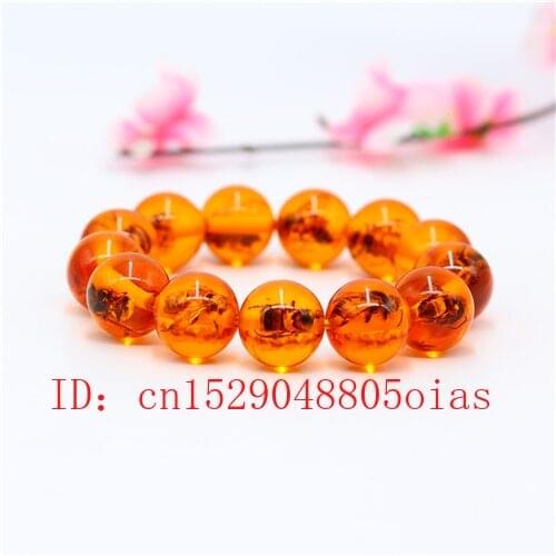 Yellow Amber Bee Bead Bracelet Bangle Charm Jewellery Lucky Amulet Gifts for Women Men