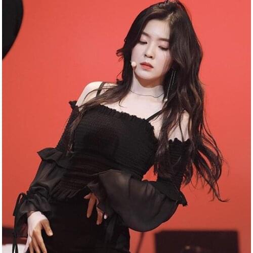 Kpop Korean Celebrity fashion 2021 lady One word collar off-shouder chiffon shirts women korean streetwear Sexy blouses and tops