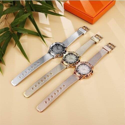 Women Watches Fashion Ladies Steel Belt Watch Wild Lady Creative Fashion Gift Fashion Women Rose Gold Flower Rhinestone Watches