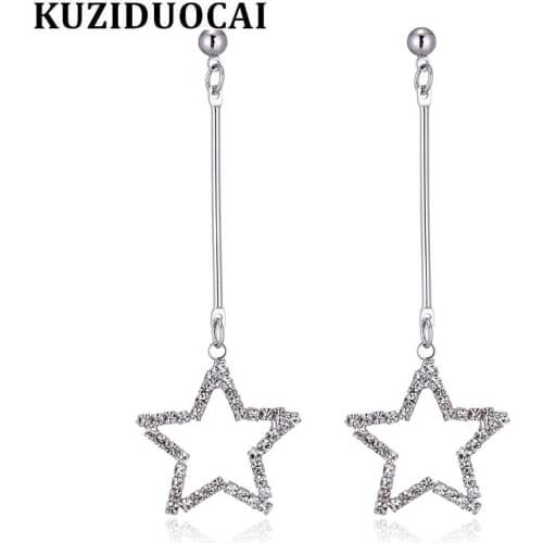 Kuziduocai New Fashion Jewelry Will Not Fade Love Star Geometry Tassel Full Zircon Stud Earrings For Women Girl Pendientes E-929