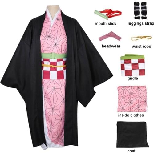 Adult Kids Kamado Nezuko Full Costume Demon Slayer Kimetsu no Yaiba Cosplay Women Japanese Kimono Halloween Christmas Clothing