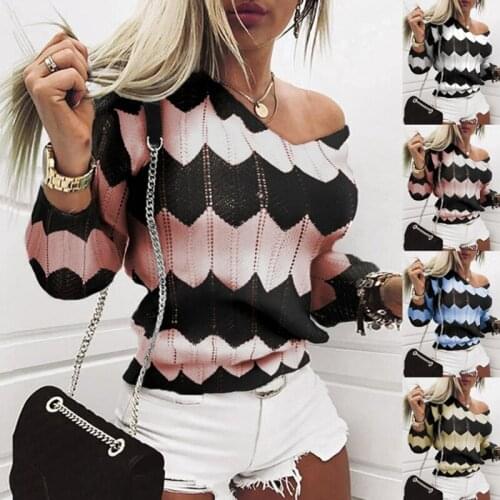Womens Sweater 2021 Spring and Autumn New Knitted Sweater Wave stripe Hollow Pullover Thin V-neck Sweater