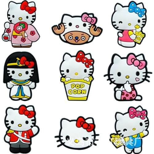 1pcs 2021 Cute Anime Cat Croc Charms Cat Accessories Decorations Pvc Cartoon Animal for Hello Kitty Sanrio Women Children Gifts