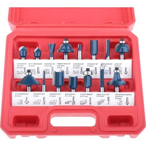 15Pcs Tungsten Carbide Router Bits Set 1/4 Inch Shank Joinery Bits Tongue and Groove Set Wood Milling Cutter