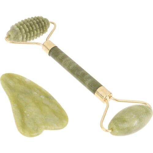 2 Pcs Portable Pratical Facial Massage Roller Natural Jade Anti Wrinkle Face Slimming Shaper Body Foot Relaxation Beauty Tool