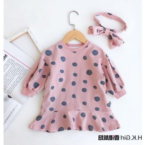 2020 Baby Girl Sweater Dress With Hearband,girls Kids Fashion Dot Casual Dresses Vestidos Clothes Children Clothing