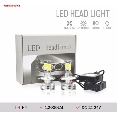 2x12V H4 Hi/Lo LED Faro Bombillas Alquiler LED 120W 12000Lm LED lampara con la viruta del COB para el coche vehiculo NO CANBus