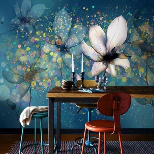 3D Nordic TV background wall bedroom living room private cinema wallpaper dark flowers cold tone seamless mural papel DE parede