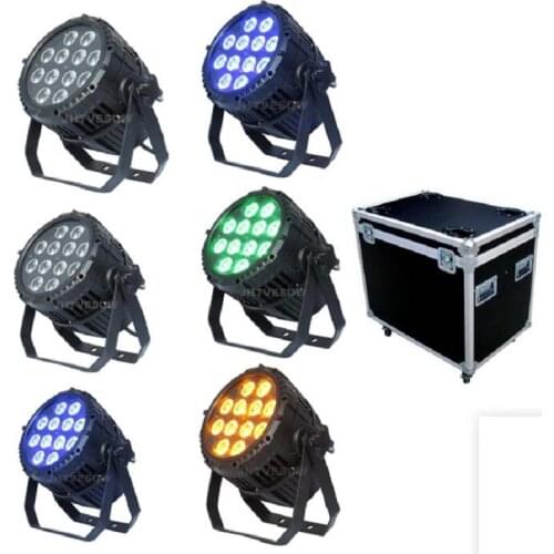6pcs +flight case wedding par light club party lights stage par cans 12x18w rgbwa uv par dmx led lighting stage strobe wash par