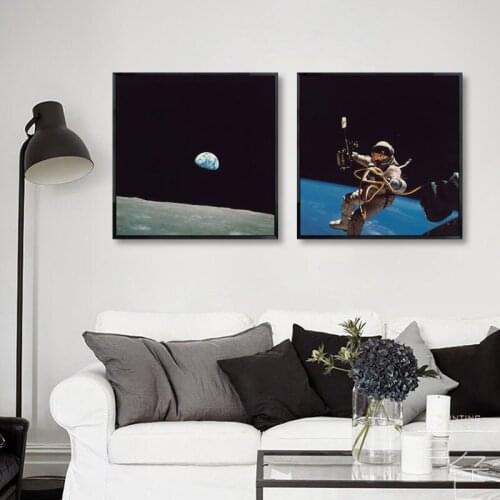 Astronaut Outer Space Canvas Painting Black Blue Universe Earth Wall Art Posters and Prins Nordic Living Room Home Decor