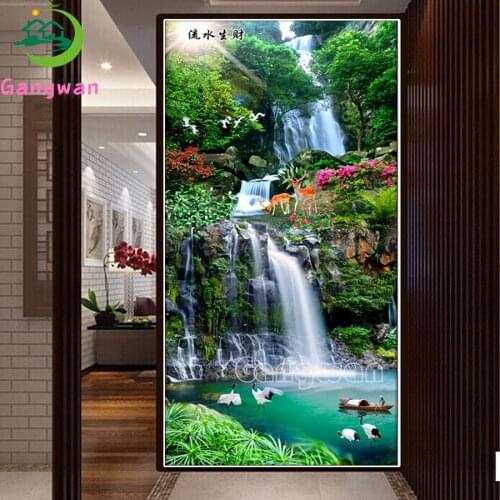 Large size waterfall 5D round square diamond embroidery Make money Diy full sets diamond painting mosaic pictures rhinestones