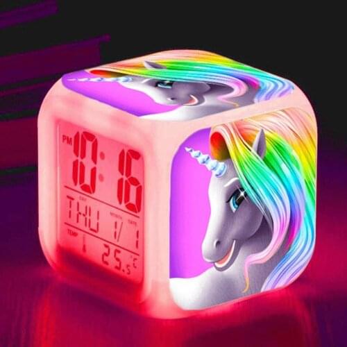 Cute Colorful Cartoon Unicorn Alarm Clocks LED Light Alarm Clock Cartoon Clock Boys Girls Alarm Clock Toys