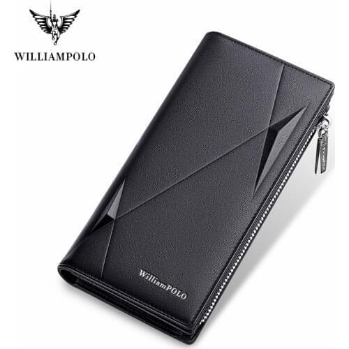 WilliamPolo New Long Wallet Mens Leather Large Capacity Man Clutch Wallet Bag Multi Card Position Wallets Men Wallet For Men
