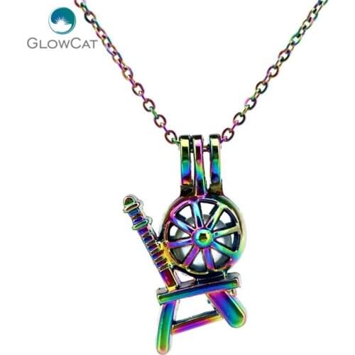C662 COLORS Spinning Wheel Beads Cage Necklace Pendant Aroma Essential Oil Diffuser Locket Necklace