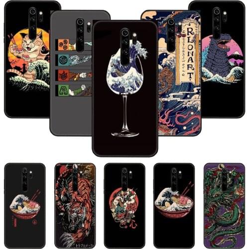 Phone Case For Xiaomi Redmi Note 8 8T 7 7A 9 9S 8A 4 5 Pro Black Cover Etui Silicone Prime Japanese Cartoon Animal Sushi Wave