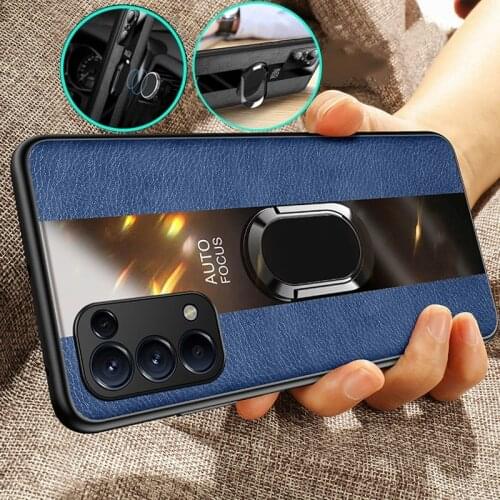 PU Leather Ring Stand Holder Case for OPPO Find X3 Pro Reno 5 Pro 5Z 5F 5 Lite 4Z 4F 4 Lite Realme 8 Pro Anti-Knock Back Cover