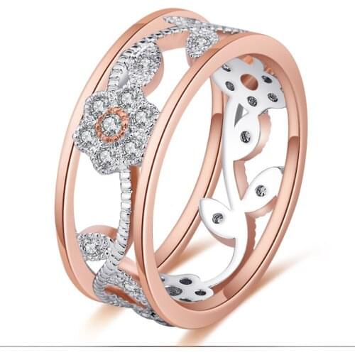 Hainon 2019 New Charms Rose Gold Color Sun Flower Rings For Women Hollow Out Crystal Rhinestone Engagement Jewelry Distribution