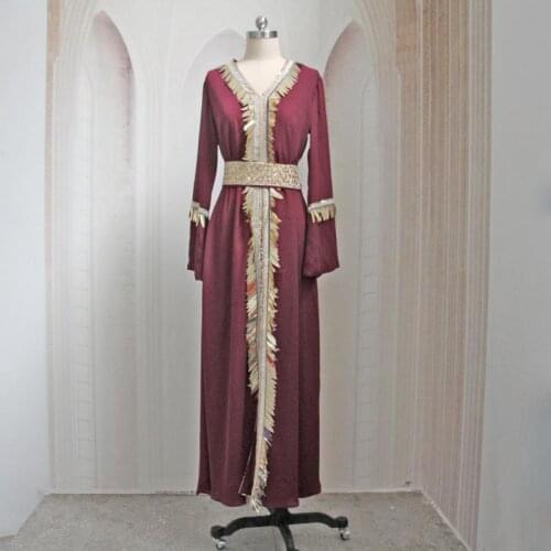 Kaftan Moroccan New Fashion Arabian Embroidery Sequins V-neck Fake Two Elegant Loose Muslim Womens Clothing Abaya Kimono