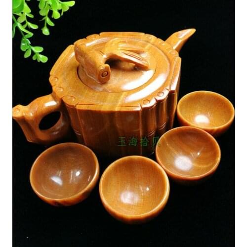 China handmade jade carving natural stone jade teapot and tea cup A set