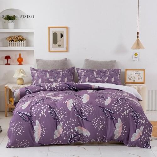 2/3 Pieces Purple Flowers Bedding Set Beautiful Cartoon Duvet Cover Single Queen King Bed Quilt Cover For Bedroom Bedclothes