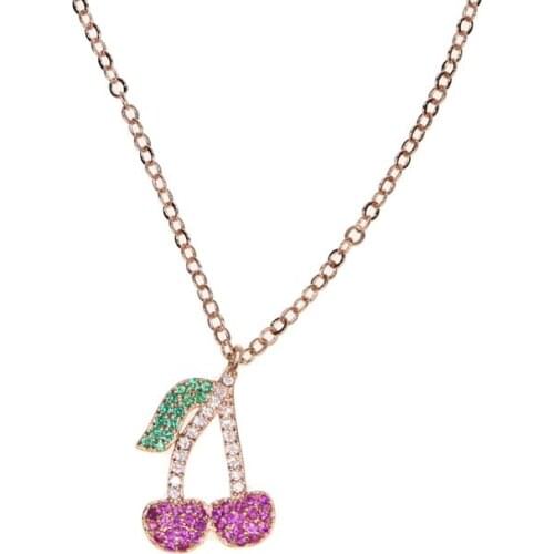 Summer cherry delicious fruit necklace cute lovely girl gift rose gold red green cz color delicate cutest pendant necklaces