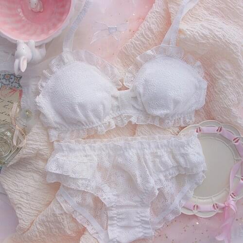 Girly cute and sweet lace underwear Japanese princess loli student thin no steel ring bra panties set plus size women lingerie