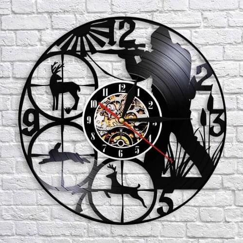 Wildlife Woodland Hunting Animals Man Cave Wall Decor Wall Clock Hunting Club Vinyl Record Wall Clock Shot Target Hunters Gift