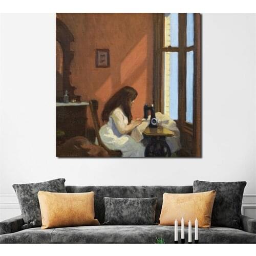 Edwardor Hopper Girl At A Sewing Machine Wall Art Canvas Poster and Print Canvas Painting Decorative Picture Bedroom Home Decor