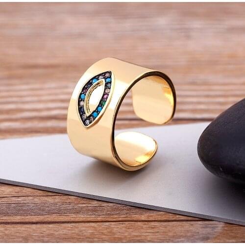 New Bohemian Crystal Evil Eye Lucky Rings Rhinestone Gold Color Copper Zircon Jewelry For Women Vintage Cuff Open Finger Ring